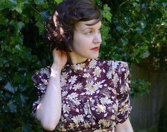 Mildred- Early 1940s inspired afternoon dress in original vintage rayon