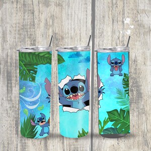 Lucky Mom Stitch Tumbler - 20oz Insulated Tumbler with Straw, Reusable Drinkware, Blue and Green Design, Perfect for Travel and Daily Use bild 3