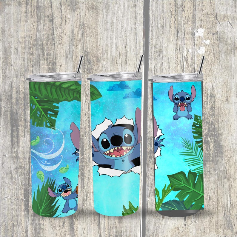 Lucky Mom Stitch Tumbler - 20oz Insulated Tumbler with Straw, Reusable Drinkware, Blue and Green Design, Perfect for Travel and Daily Use bild 3