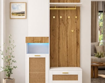 Perchero moderno para recibidor con banco para guardar zapatos, perchero con armario, organizador para pasillos estrechos, muebles de madera para recibidor.
