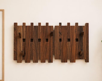 Perchero de pared de estilo moderno de mediados de siglo, ganchos plegables de madera para abrigos, organizador de entrada que ahorra espacio, perchero de pared de madera de nogal.