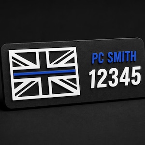 Personalised Thin Blue Line Name Badge 95x40mm – Custom Police ID Patch (Velcro Backed)
