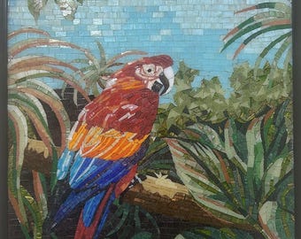 Handmade Parrot Wall Art – Italian Bisazza Glass Mosiac in a Tropical Nature