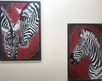 Luxury Zebra Mosaic Wall Art Set (2 Pieces) – Handmade Italian Bisazza Glass – Wildlife Statement Duo
