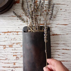 Smoke Fired Wall Planter, Romanian Clay Pocket Vase, Linseed Oil and Beeswax Sealed, Dried Lavender Gift, FREE SHIPPING Worldwide