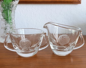 Fostoria Rose Etched Cream and Sugar Set | Vintage Cottagecore Tea Service
