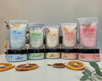 Set de lujo de sales de baño y exfoliante corporal.