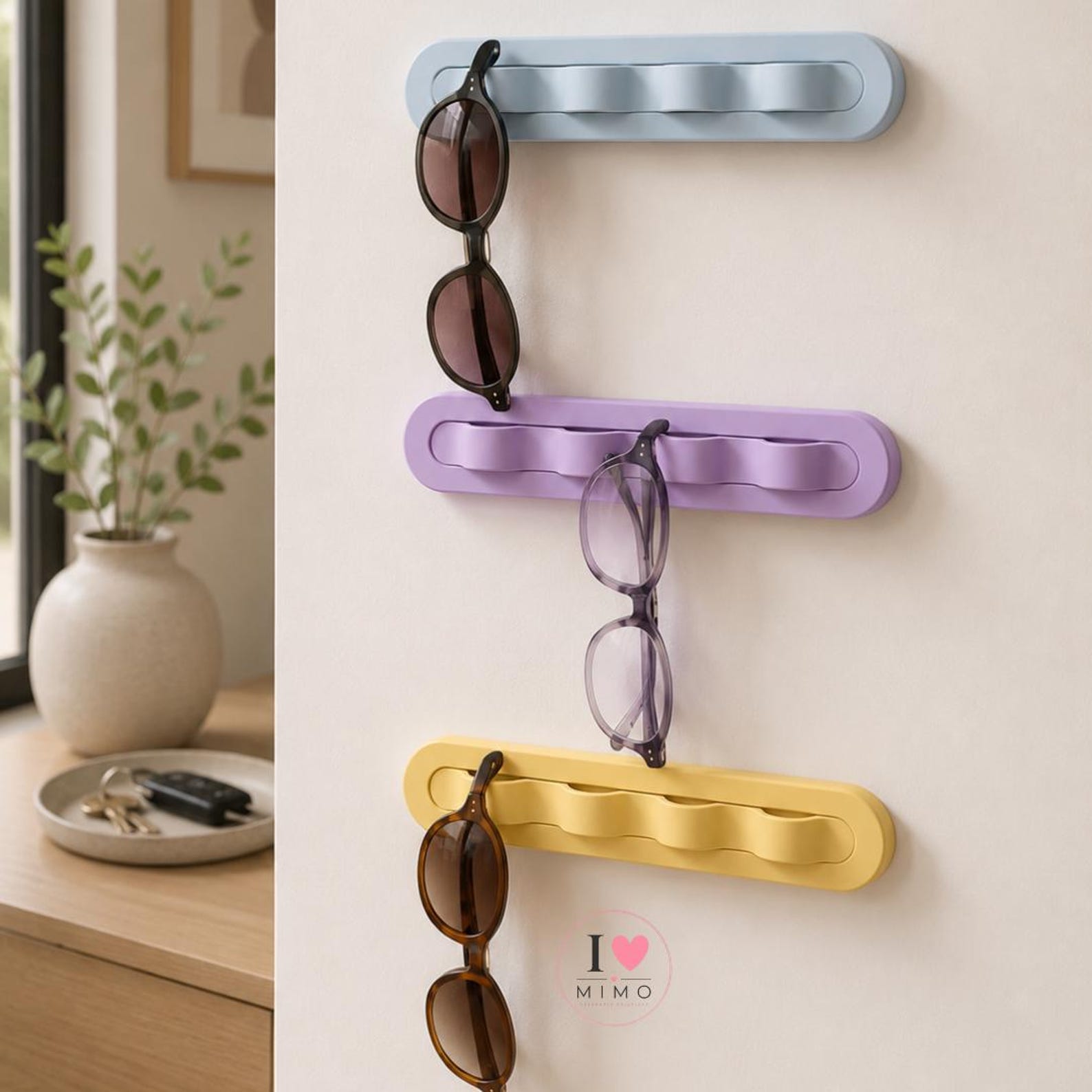 Modern Sunglasses Holder for Wall | 4 Pair Glasses Organizer | Custom Color Eyewear Rack | Entryway Decor - Lavender