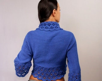 Knit Shrug, Bolero Jaket for Women, Crochet Shrug, Shrug Sweater Cobalt Blue, Crochet Bolero, Bolero Cardigan, Knit Bolero, Bolero Lace