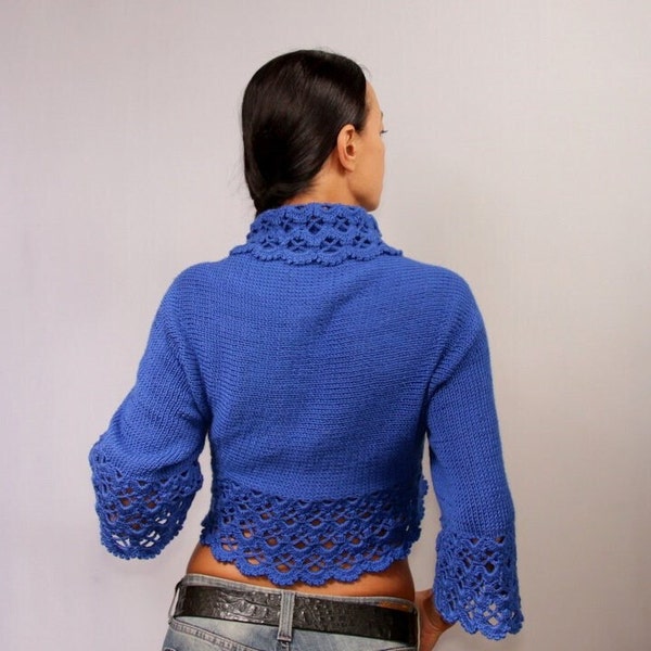 Boléro en tricot, Boléro Jaket pour femme, Boléro au crochet, Boléro en tricot bleu cobalt, Boléro au crochet, Cardigan boléro, Boléro en tricot, Boléro en dentelle