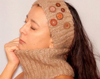 Chunky Head Band Alpaca, Ear Warmer Merino Wool, Knit Head Wrap, Knit Scarf Beige Camel, Gift For Her, Winter Women Accessories