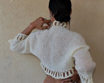 Bridal Shrug Ivory, Wedding Bolero, Hand Knit Shrug for Women, Wedding Shrug Lace, Bolero Jacket, Bridesmaid Shrug, Knit Bolero