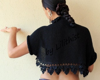 Abend Shrug Schwarz, Frauen Shrug, Shrug Pullover, Strick Bolero Shrug, Knit&Crochet, Bolero Cardigan, Crochet Shrug, Bolero Jacke, S-M-L