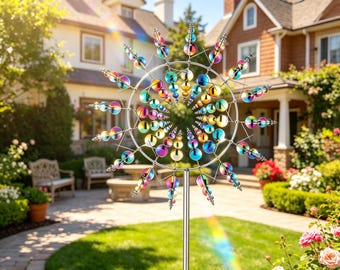Kinetic Wind Spinner, Rainbow Metal Yard Art, 3D Garden Wind Sculpture, Outdoor Decor, Unique Gift