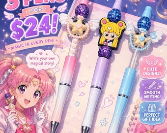 Bolígrafos Kawaii inspirados en Sailor Moon / Set de 3 bolígrafos de gel en tonos pastel