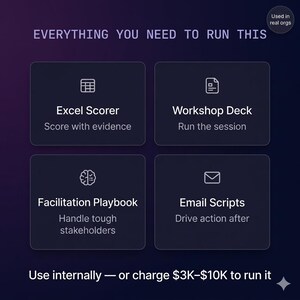 Workshopkit för AI-investeringsbeslutssystem | Excel-poängare, handbok, skript