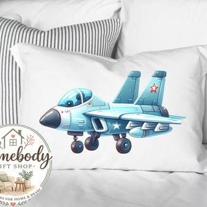 Fighter Jet Cartoon Pillowcase Cover, Personalized, Military Airplane Bedding Decor, Military Aircraft, Military Plane Themed Bedroom Bild 2