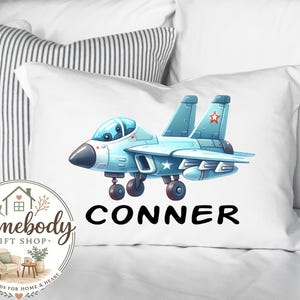 Fighter Jet Cartoon Pillowcase Cover, Personalized, Military Airplane Bedding Decor, Military Aircraft, Military Plane Themed Bedroom Bild 1