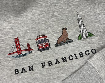 San Francisco Embroidered T-Shirt, Sweatshirt or Hoodie, California Souvenir, Unisex SF Crewneck Pullover