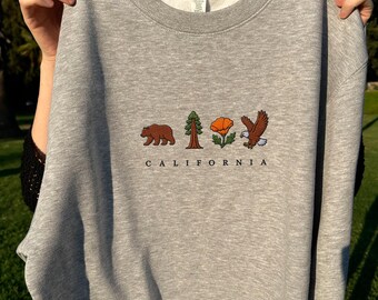 California Embroidered Sweatshirt, Cali Unisex Vintage Pullover, Golden State Travel Crewneck