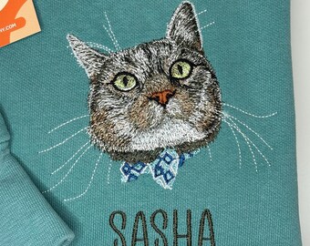 Custom Pet Portrait Embroidery Sweatshirt | Realistic Dog Cat Face Hoodie T Shirt