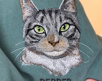 Custom Pet Portrait Embroidered Sweatshirt | Realistic Dog Cat Embroidery | Comfort Colors Crewneck