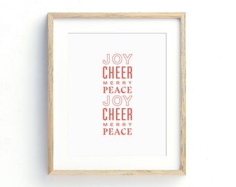 INSTANT DOWNLOAD Christmas Wall Art, Holiday Decor, Christmas Printable, Modern Christmas, Word Art, Joy, Cheer, Merry, Peace