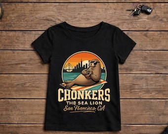 Camiseta divertida de Chonkers, el león marino de San Francisco, regalo de animales marinos adorables, camiseta gráfica para turistas costeros, camiseta para amantes del océano.