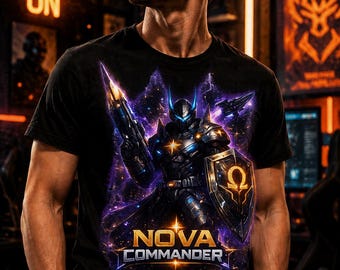Nova Commander Graphic T-Shirt, Sci-Fi Space Helmet Tee, Futuristic Space Warrior Shirt, Cosmic Astronaut Gift, Galaxy Graphic Apparel