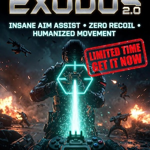 Op de afbeelding: Promotieafbeelding voor Cronus Zen Exodus 2.0, een gaming accessoire. Een futuristische soldaat richt met een wapen en een oplichtend vizier. Tekst bevat "Insane Aim Assist" en "Limited Time Get It Now".