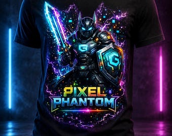 Gaming Graphic T-Shirt, Retro Robot Shirt, Neon Gamer Tee, Arcade Gaming Apparel, Pixel Phantom Design, Unisex Gamer Gift Streetwear Apparel