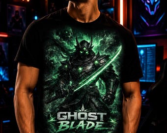 Ghost Blade graphic T-shirt | Neon Green Samurai Sword design