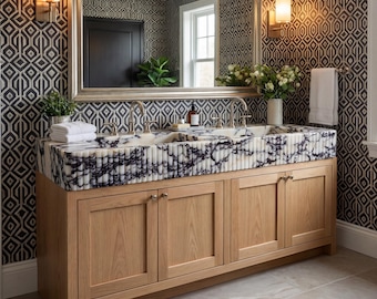 Badkamermeubel met dubbele wastafel 60 inch | Marmeren aanrecht | Eikenhouten kast | Modern boerderij badkamermeubilair | Aangepaste ijdelheid