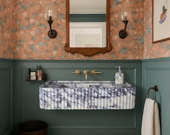 Luxury Fluted Marble Sink, Wall Mounted Bathroom Vanity, Handcrafted Natural Stone Sink, Modern Floating Sink, Designer Bathroom Decor