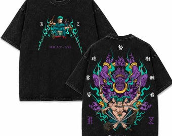 Camiseta vintage de guerrero de nueve espadas, camiseta retro negra con demonio de tres cabezas con efecto desteñido ácido, gráfico Kanji de aura de fuego cian, funda para bomba de gimnasio de peso pesado