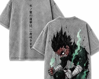 Rock Lee Eight Gates Graphic Tee, Vintage Naruto Eight Gates Released Oversized T-Shirt, Gym Motivation Mint Green Anime Apparel, Acid Wash