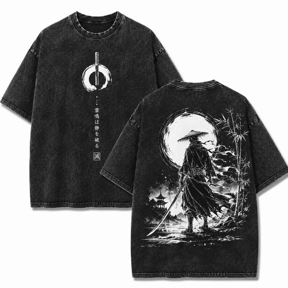 Ronin Samurai Shirt, Japanese Graphic Tee, Vintage Washed Streetwear Tshirt, Aesthetic Japan Clothing, Heavyweight Cotton Top