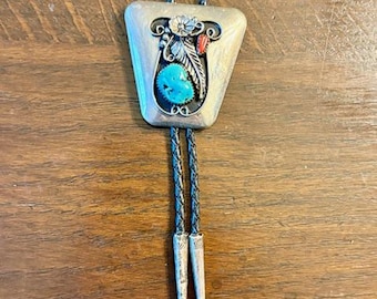 Southwestern Turquoise and Coral Bolo Slide Tie