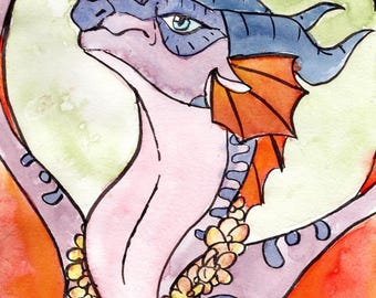 Drachen-/Feuerflügel-Aquarellporträt-Auftragsarbeiten