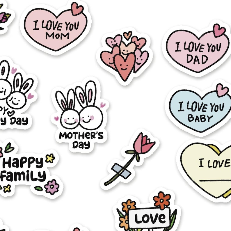 Mother's Day Stickers, Kawaii Icons, Family Planner PNG (digital ...