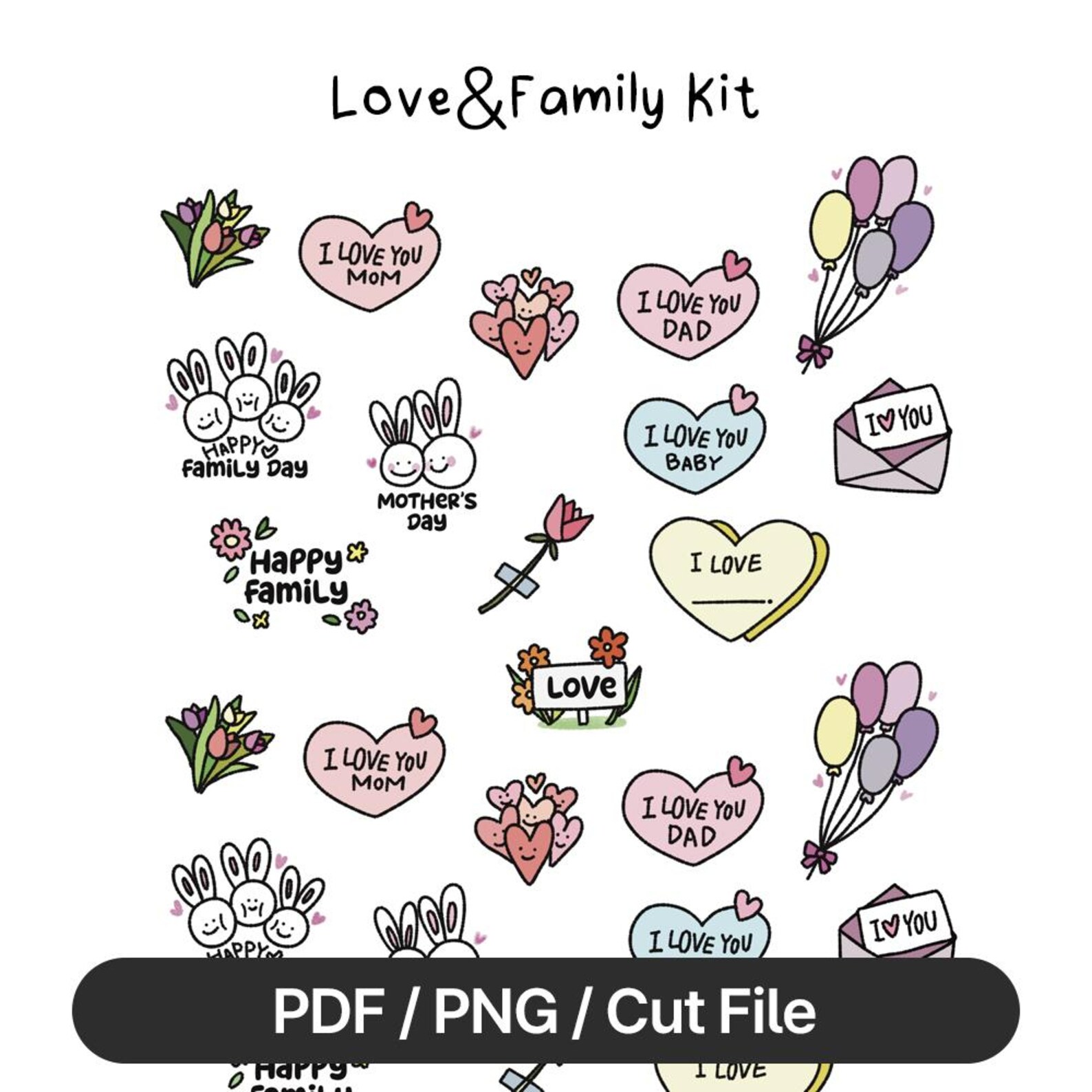 Mother's Day Stickers, Kawaii Icons, Family Planner PNG (digital ...