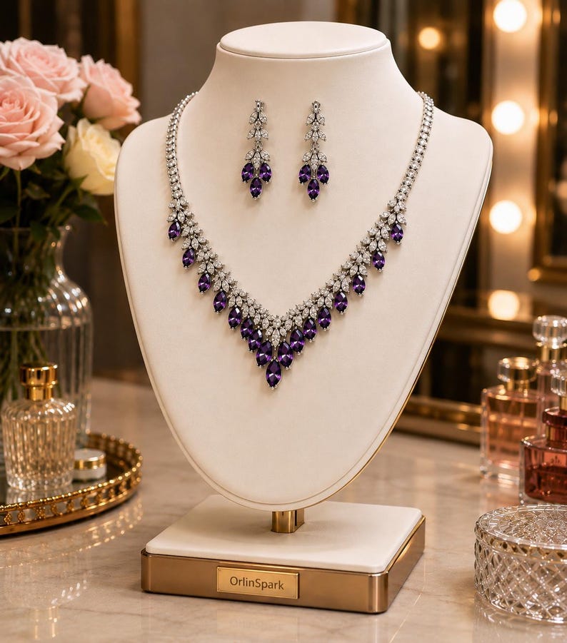 Purple bridal and special occasion jewelry - purple crystal bridal jewelry set