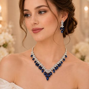 necklace for prom dress Sanzhen Prom Elegant Crystal Necklace Earrings Bracelet Set, Bridal Wedding Prom Dress Jewelry Set, Women's, Size: One size, Silver