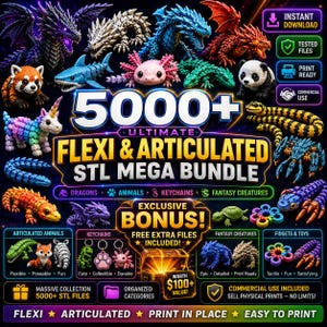5000点以上のフレキシブル＆関節可動式STLファイルバンドル｜動物、ドラゴン、キーホルダーの3Dプリントファイル｜商用利用可