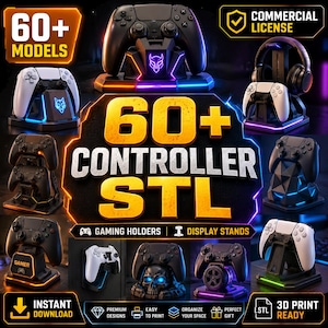60+ Controller Stand STL Files | Gaming Controller Holder, Desk Display & Dock Models