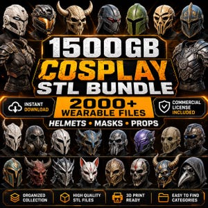 1500GB Cosplay STL Bundle | 2000+ Wearable Helmets, Masks & Props 3D Print Files