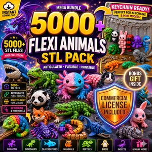 5000+ Flexi Animals STL Pack  | Keychains Bundle | Articulated 3D Print Files| Commercial Use
