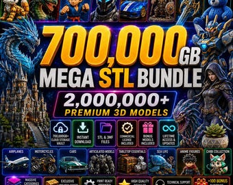 700 TB Mega STL Bundle | 2 Million+ 3D Print Files | Flexi Animals, Dragons, Cosplay, Vehicles