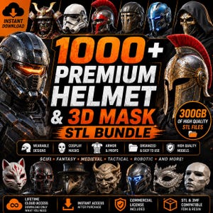 1000+ Helmet & Mask STL Bundle | 300GB Wearable Cosplay 3D Print Files