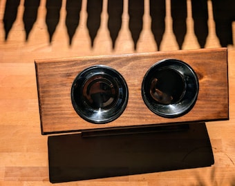 Comedero elevado para mascotas / Madera de acacia australiana / Hecho a mano en Melbourne / Soporte para cuencos de gatos y perros / Cuencos de acero inoxidable incluidos / Acabado personalizado